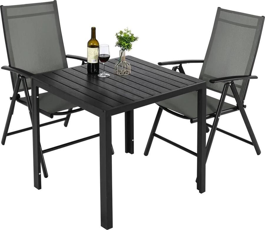 Merkloos Quihob Tuintafel Aluminium Kunststof Wpc Terrastafel Weerbestendig Antislip 75 CM Zwart