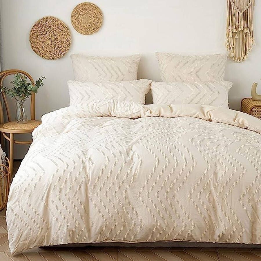 Merkloos Romantisch eenkleurig beddengoed 220 x 240 cm effen kleuren kaki borduurwerk handwerk golven patroon dekbedovertrek paar bed dames heren beddengoed microvezel met 2 kussenslopen 80 x 80 cm