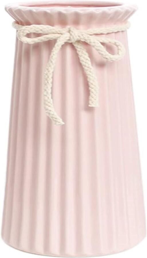Merkloos Roze Keramische Geribbelde Vazen voor Minimalistisch Modern Interieur Decoratieve Bloemenvaas voor Bruiloft Eettafel Kantoor Slaapkamer 24 cm