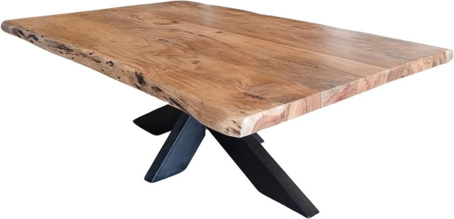 Merkloos SALE! 1x Salontafel Acacia Spinpoot Dikte blad 3.8 4 cm Boomstam 135x80x45 cm