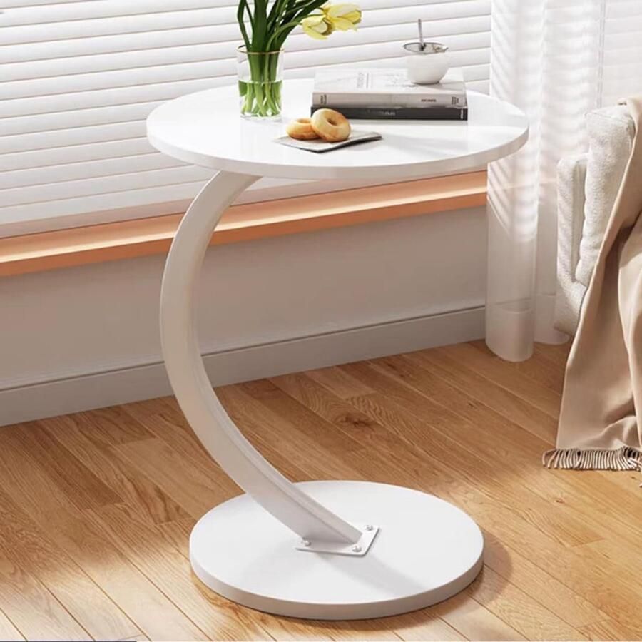 Merkloos Salontafel Bijzettafel Koffietafel 40D x 40B x 60H C-Vorm WIt