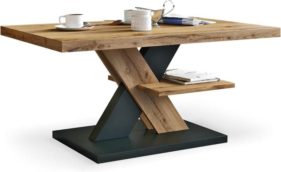 Merkloos Salontafel Bijzettafel Koffietafel 60D x 90B x 45H CM Eikenhout