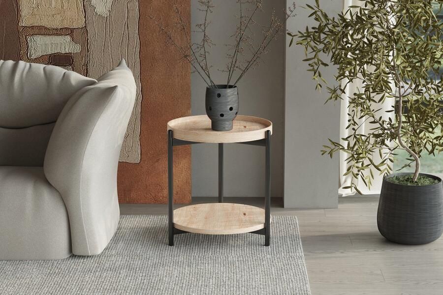 Rousseau salontafel dalina- 45cm rond- hoge salontafel- decor oude eik