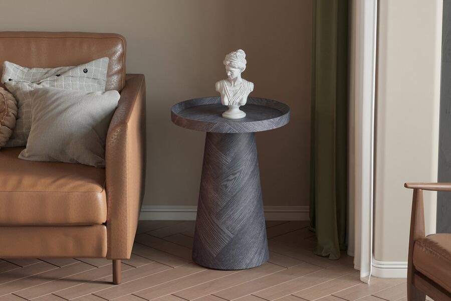 'merkloos'' salontafel Mannes 45cm- ronde salontafel hoog- donkergrijs