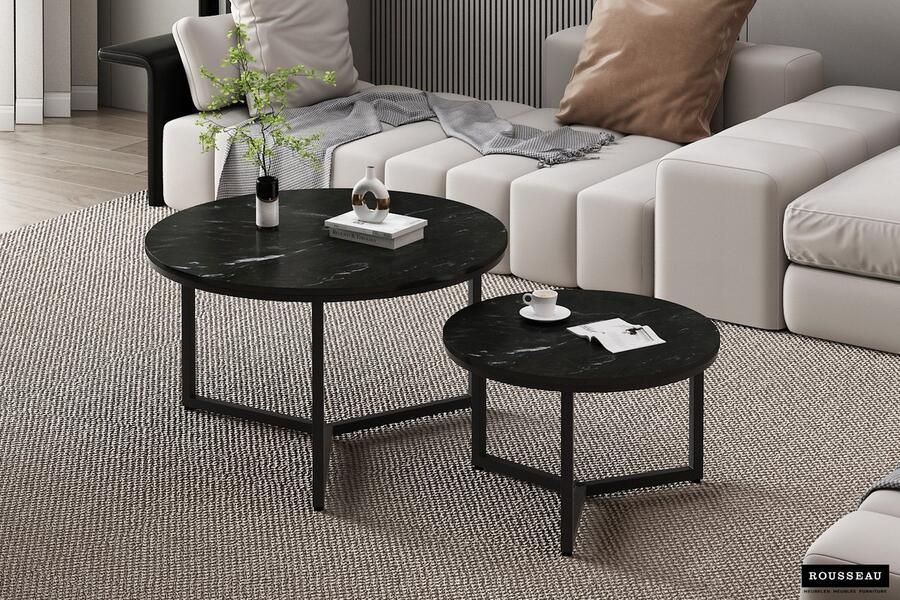 Rousseau salontafel ravenna- 2delig set- zwart marmer- ronde salontafel