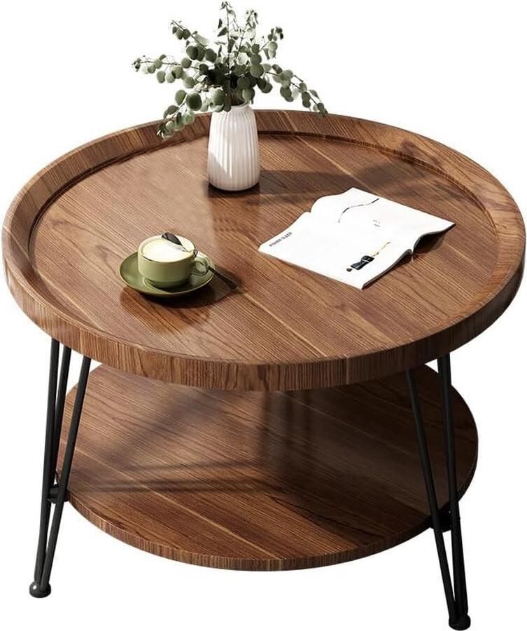 Merk'loos Salontafel Rond met 2 Etages 50 x 60 cm Bijzettafel voor in Woonkamer Makkelijk te Installeren Opbergruimte