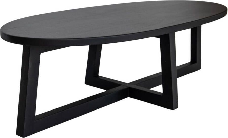 Merkloos Salontafel Tana mat zwart ovaal tafelblad mango hout geometrische tafelpoten lengte 140 cm. hoogte 40 cm