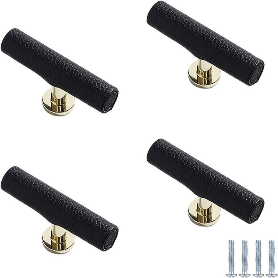 Merkloos Sander Shop Meubelgrepen 4 Stuks Leren Kastdeurgrepen Massief Zinklegering Kastgrepen Geschikt Voor Kledingkasten Lades Keukens Badkamerkasten(Zwart 59mm)