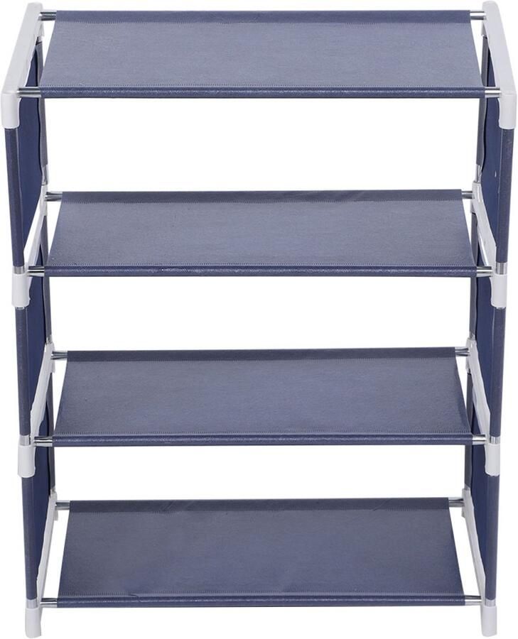 Merkloos Schoenenrek Schoenenkast 4-laags Geschikt voor 8 paar schoenen 45 x 25 x 52 cm Schoenenopbergsysteem Kunststof Donkerblauw