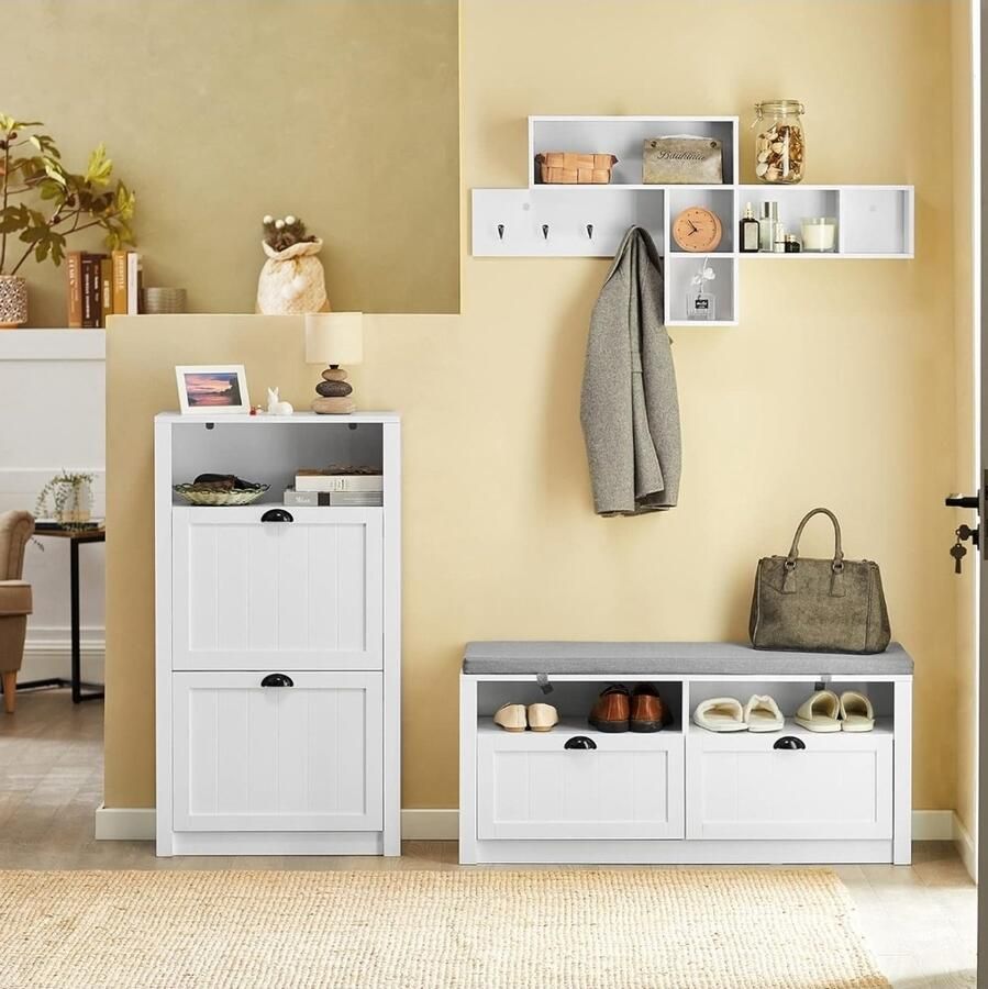 'merkloos'' Schoenenrek Schoenenkast smal met 2 kleppen Schoenenrek met 4 legplanken Schoenencommode met extra vak schoenenrek wit B x D ca.: 60x110x24cm