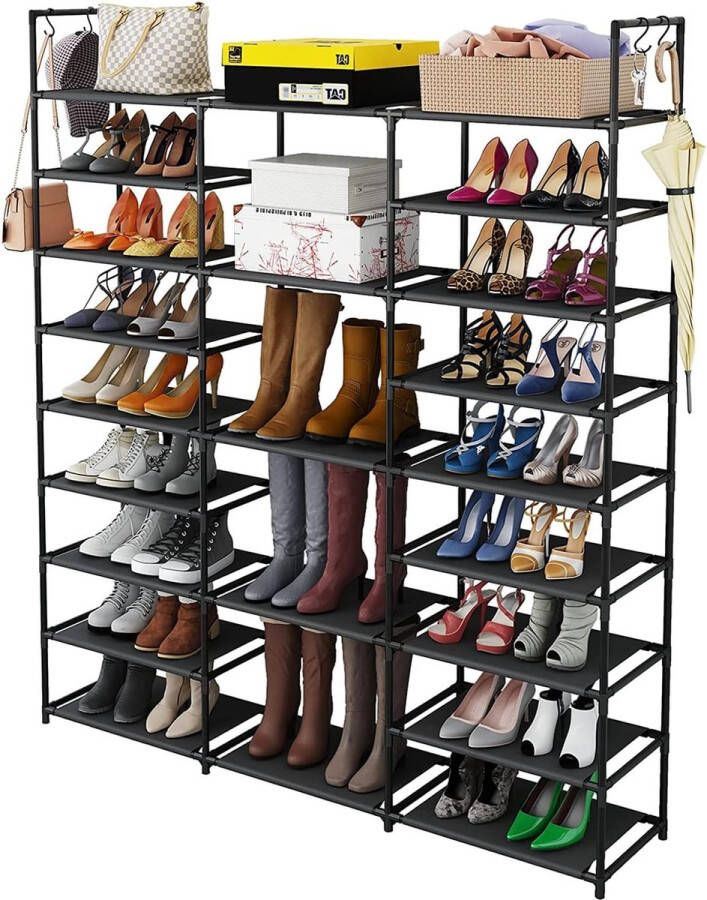 Merkloos Schoenenrek van metaal smal schoenenrek met 23 planken kan 50-55 paar schoenen en laarzen bevatten staand rek voor woonkamer slaapkamer hal entree kleedkamers zwart
