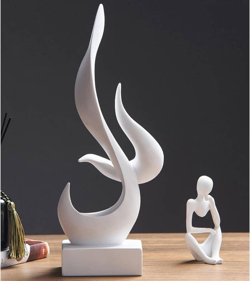 Merkloos Sculpturen decoratie wit modern abstracte decoratie witte vlam kunst sculptuur decoratie voor slaapkamer vensterbank woonkamer woning kantoor wijnkast decoratie hars handwerk wit