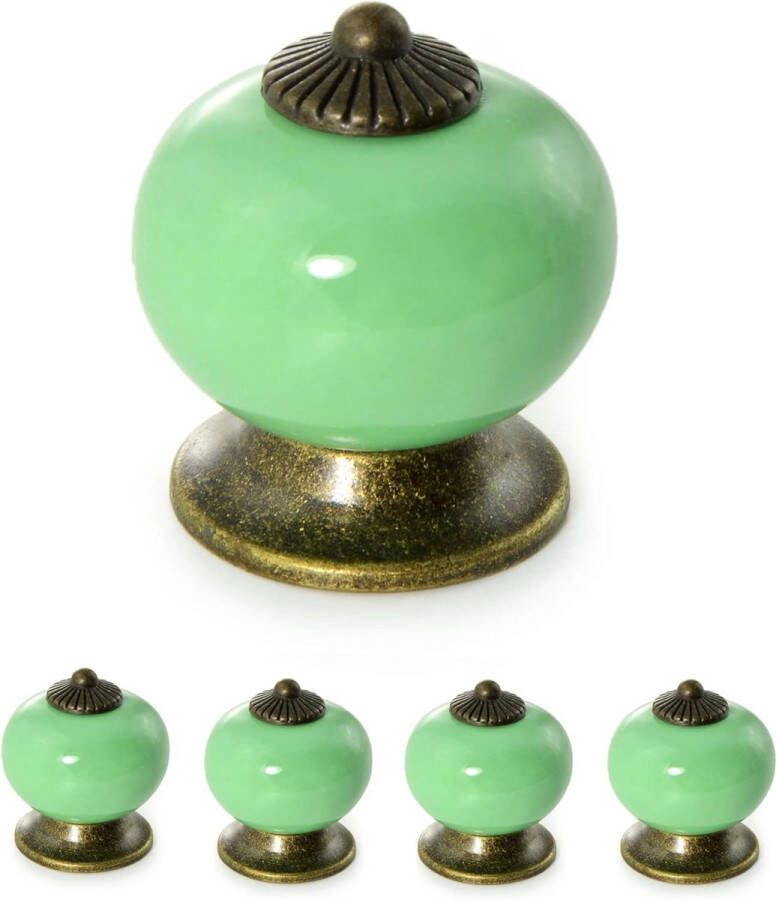 Merkloos Set porselein keramische meubelknoppen meubel kast kastdeurknop Vintage Shabby Cottage Antiek voor meubels lade kastdeur groen