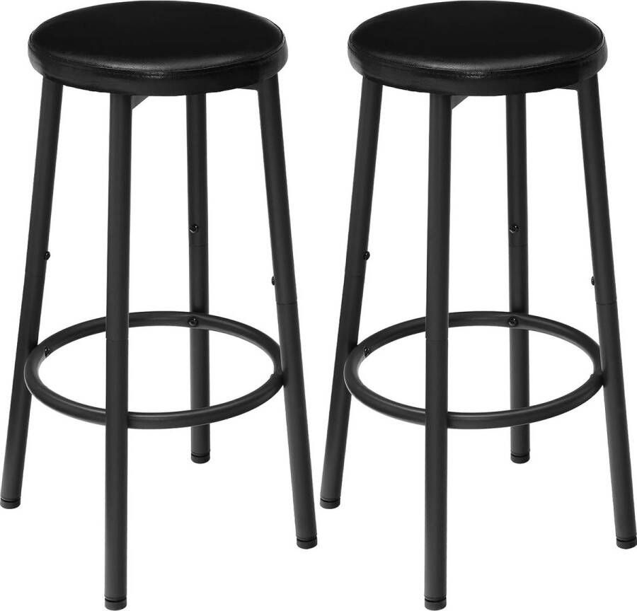 Merkloos Set van 2 barkrukken PU-gevoerde barstoelen keukenstoelen met voetensteun eenvoudig te monteren en te reinigen voor keuken restaurant café zwart