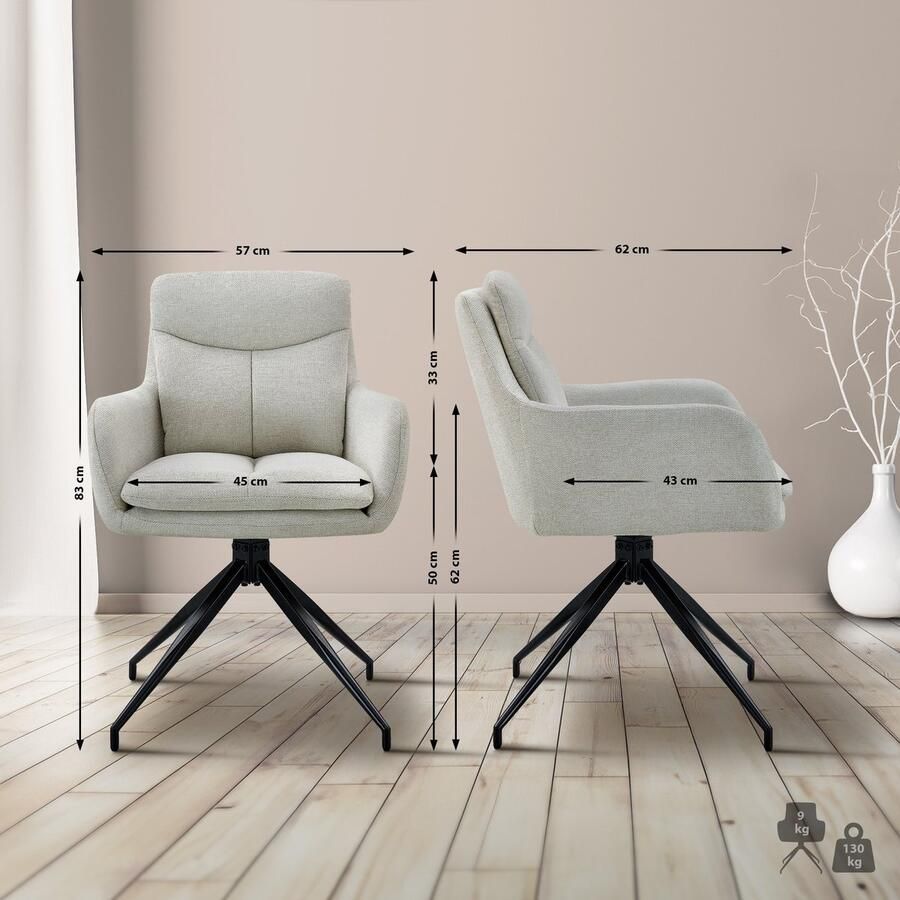 'merkloos'' Set van 2 draaibare eetkamerstoelen Somers stof crème modern design