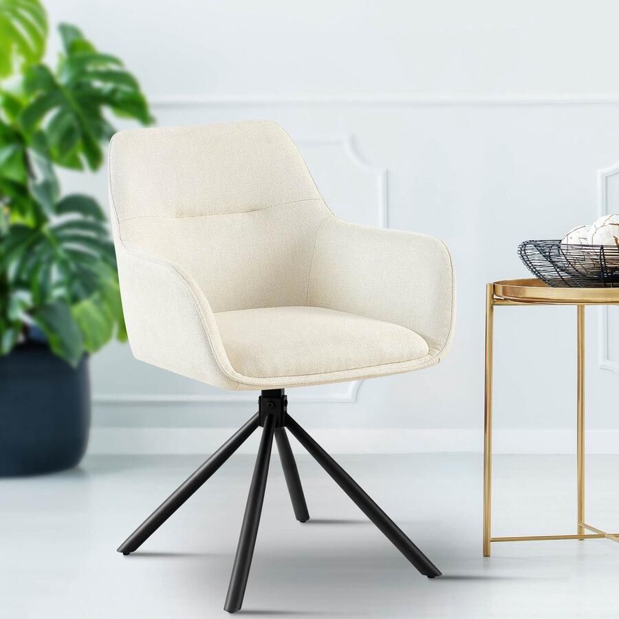 Merkloos Set van 2 draaibare Luxe stoelen Crèmekleur Eetkamerstoel stof