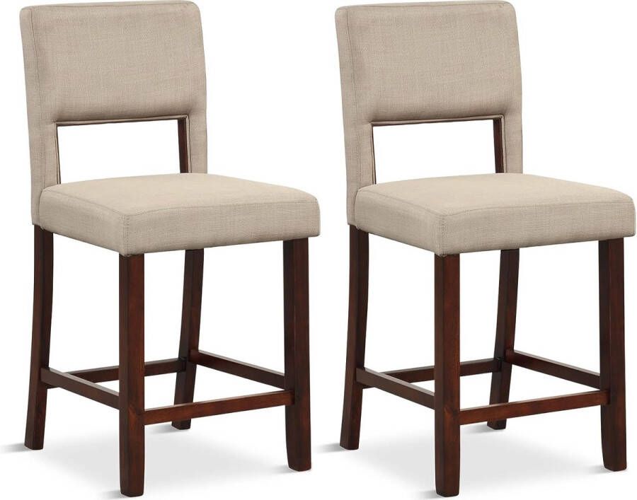 merkloos set van 2 eetkamerstoelen met rugleuning en houten poten gestoffeerde stoel keukenstoel retro zithoogte 62 cm (beige)