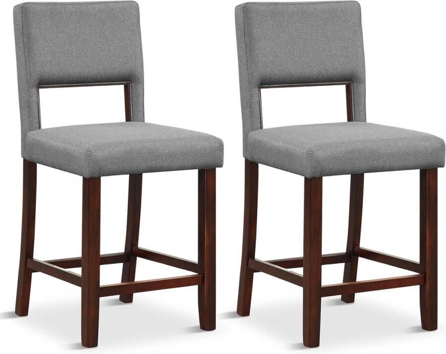 merkloos set van 2 eetkamerstoelen met rugleuning en houten poten gestoffeerde stoel keukenstoel retro zithoogte 62 cm grijs