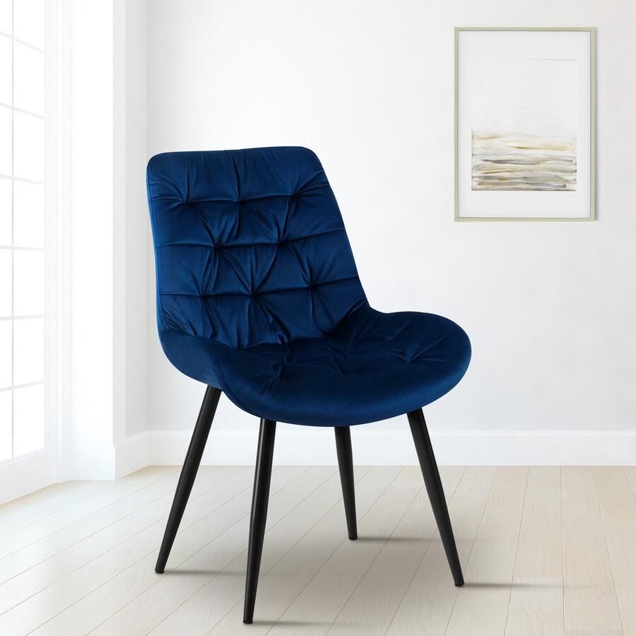 Merkloos Set van 2 Moderne eetkamerstoelen Donkerblauw Fluweel Modern