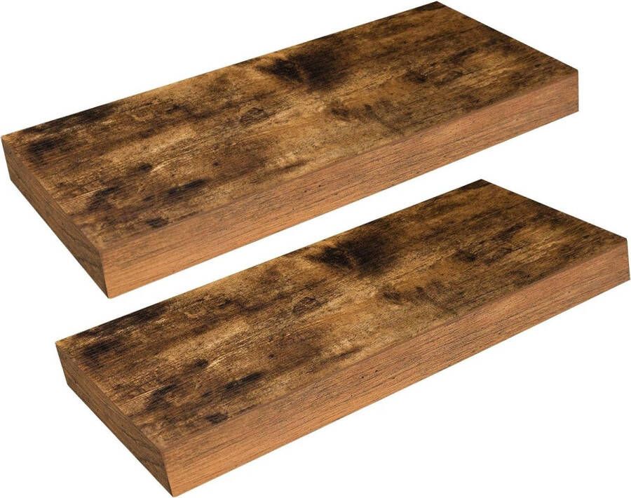 Merkloos set van 2 wandplanken zwevende planken 40 x 20 x 3 8 cm hangende planken kantoorplank met onzichtbare beugels voor badkamer slaapkamer keuken kantoor woonkamer vintage bruin