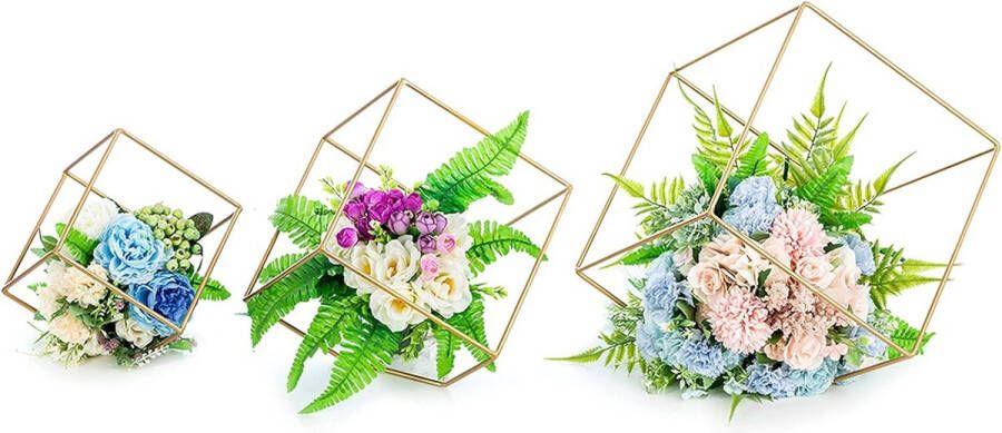 merkloos Set van 3 bloemenvazen voor op tafel metalen zeshoekige bloemenstandaard middenstukken voor bruiloftstafels geometrische bloemenstandaard voor kerstfeest-verjaardagsdecoratie gouden bloemenplankvaas