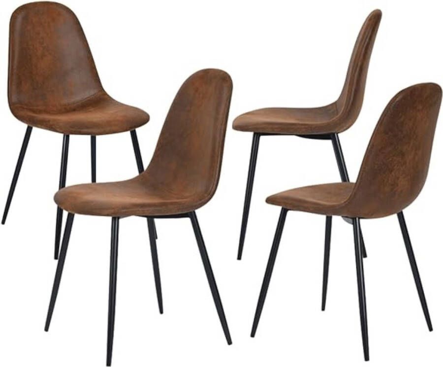 Merkloos Set van 4 eetkamerstoelen Scandinavisch vintage kunstsuède stoelen met stalen poten zwart