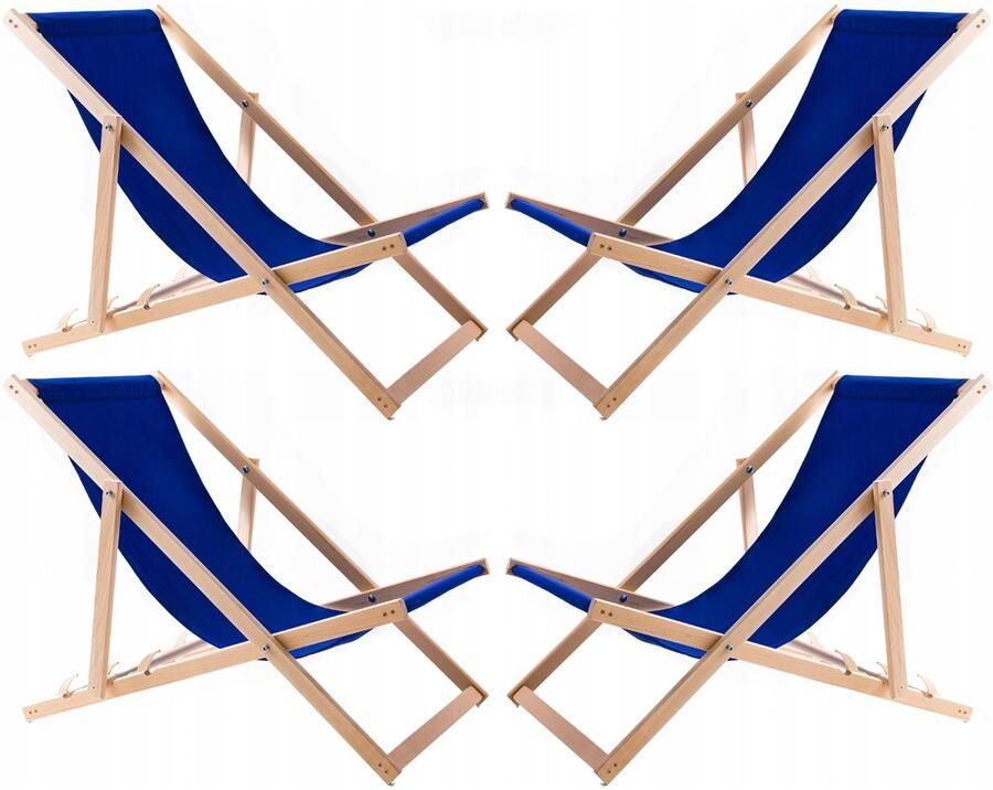 'merkloos'' Set van 4 ligstoelen Tuinstoel Strandstoel Blauw