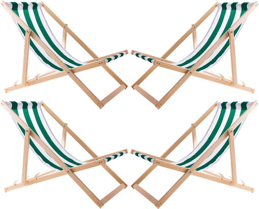 'merkloos'' Set van 4 ligstoelen Tuinstoel Strandstoel groen en wit