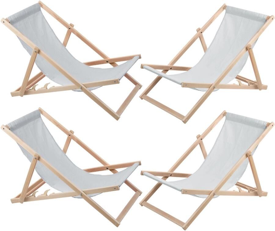 'merkloos'' Set van 4 ligstoelen Tuinstoel Strandstoel licht essen