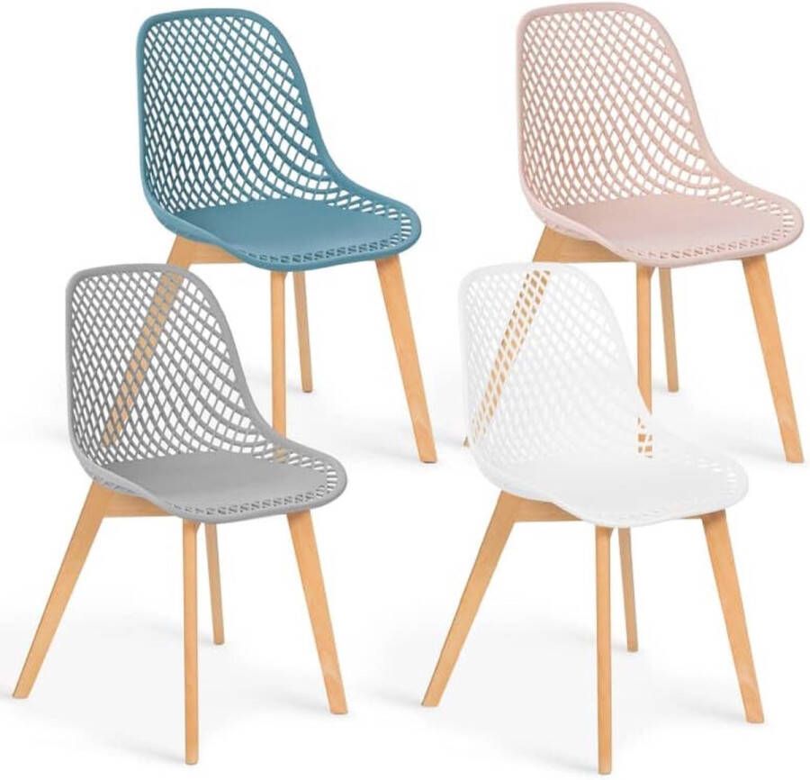 'merkloos'' Set van 4 stoelen Mandy Mix Color Pastel Roze Wit Lichtgrijs en Blauw