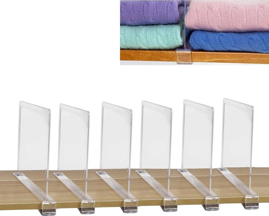 Merkloos Set van 6 plankverdelers kledingkastsysteem verdelers plankensysteem zonder boren plankensysteem kledingkastorganisatorsysteem voor kledingkast boekenplank