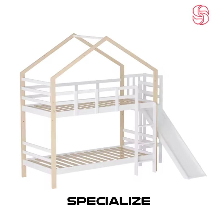 Merkloos Specialize Bedhuisje met Glijbaan en ladder Wit 90 x 200 cm Stapelbed Peuterbed Kinderbed Hoogslaper