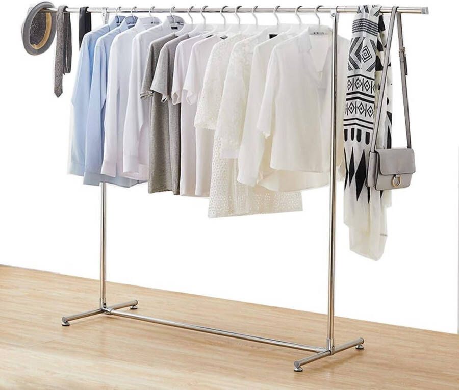 Merkloos Stabiele kledingstandaard garderobestandaard kledingstang op wieltjes in hoogte verstelbaar capaciteit 80 kg lengte 120-200 cm verchroomd metaal