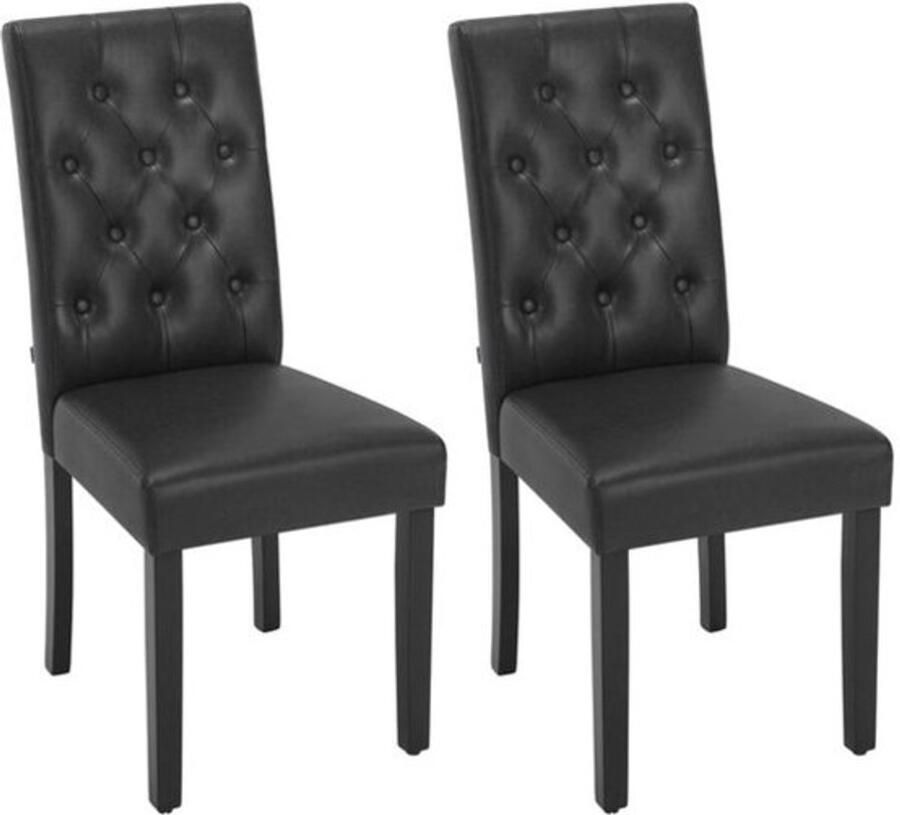 Merkloos Stoel Eetkamerstoelen Set van 2 Kunstleer Eetkamerstoelen Ergonomisch Houten Poten – Hoge Rugleuning Comfortabel Gevoerd – Ergonomisch & Duurzaam – Voor Keuken Eetkamer 44x99x59cm Zwart