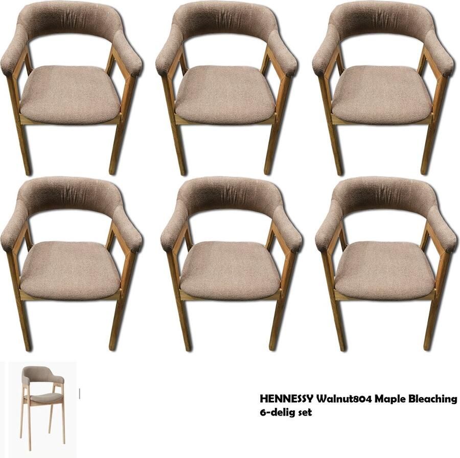 Merkloos Stoel HENNESSY Walnut804 Maple Bleaching 6-delig set. Per stoel 130€