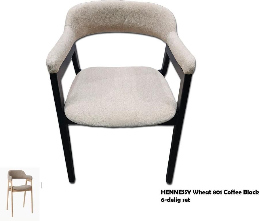Merkloos Stoel HENNESSY Wheat 801 Coffee Black Set van 6stuks. Per stoel 110€