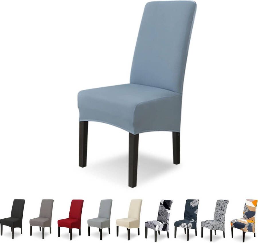 Merkloos Stoelhoes XL set van 6 stretch stoelhoezen kantelbare stoelen XL voor eetkamerstoelen elastaan universele stoelhoes voor stoel eetkamer hotel banket grijs-blauw