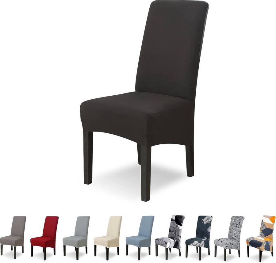 Merkloos Stoelhoes XL set van 6 stretch stoelhoezen kantelbare stoelen XL voor eetkamerstoelen elastaan universele stoelhoes voor stoel eetkamer hotel banket zwart
