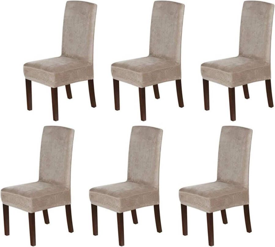 Merkloos Stoelhoezen 6-delige set stoelhoezen voor eetkamerstoelen stretch fluweel afneembaar wasbaar universele stoelhoes voor eetkamer hotel banket feestdecoratie (Taupe set van 6)