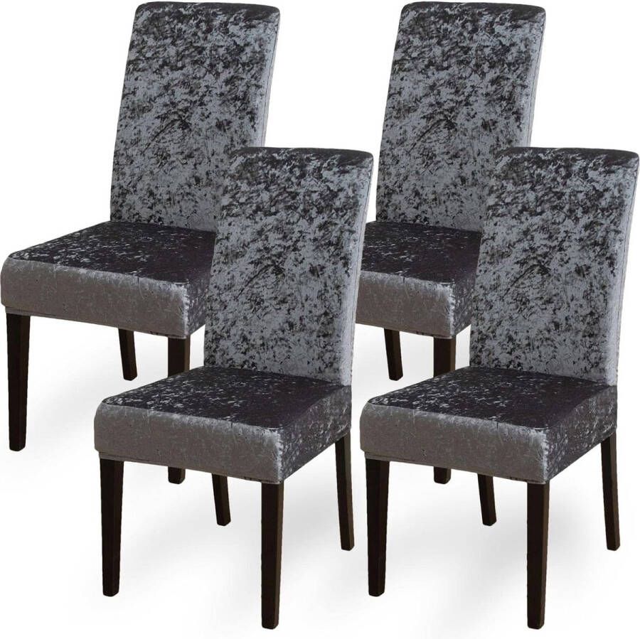 Merkloos Stoelhoezen fluwelen eetkamerstoelhoezen afneembare wasbare stretch stoelhoezen in een set van 4 voor thuis keuken bar hotel bruiloft ceremonie restaurant feest B1 fluweelgrijs