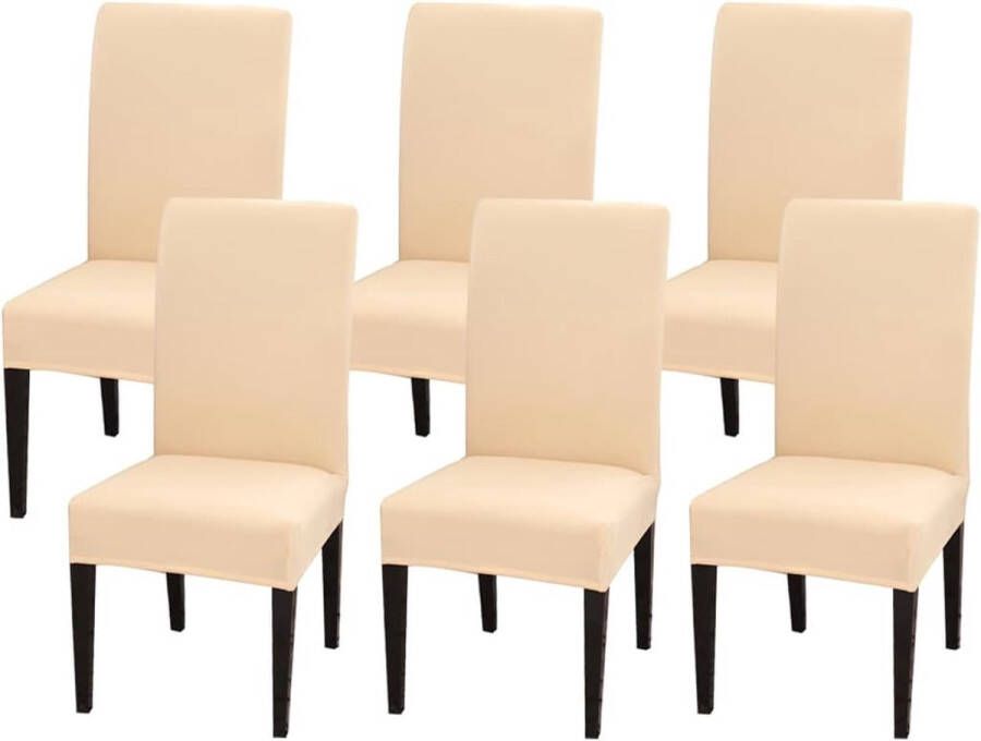 Merkloos Stoelhoezen set van 6 stoelhoezen elastische hoezen voor stoelen schommelstoelen stretch stoelhoezen voor eetkamer stoel bruiloft feesten banket (beige)