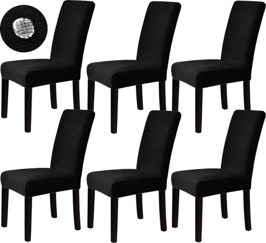 merkloos Stoelhoezen Set van 6 stoelhoezen stretchhoezen voor schommelstoelen eetkamerstoelen stoelen bescherming stoelhoezen decoratieve bi-elastische hoes voor hotel bruiloft banket keuken restaurant feest kantoor (zwart)