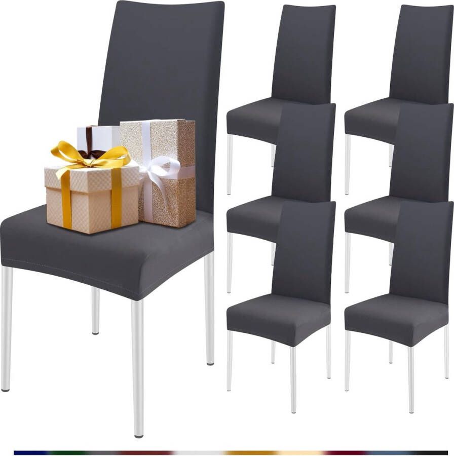 Merkloos Stoelhoezen set van 6 stretch stoelhoezen voor eetkamerstoelen elastisch moderne universele stoelhoezen voor restaurant hotel banket party decoratie (grijs set van 6)