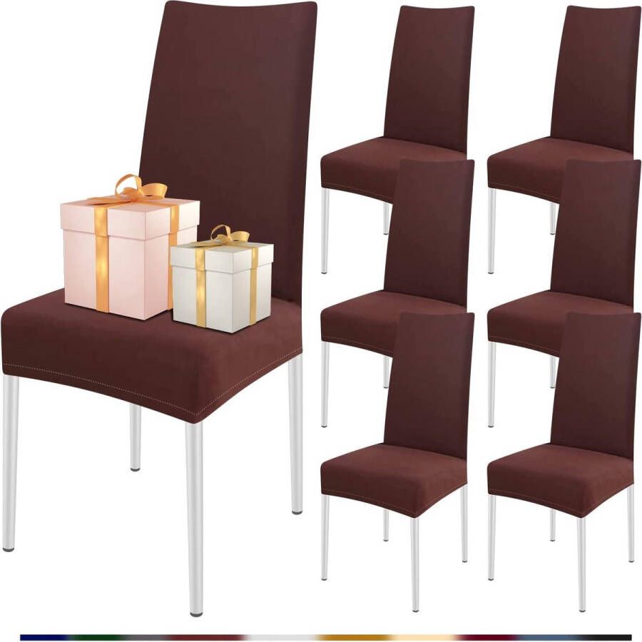 Merkloos Stoelhoezen set van 6 stretch stoelhoezen voor eetkamerstoelen elastisch moderne universele stoelhoezen voor restaurant hotel banket feest decoratie (donkerbruin set van 6)