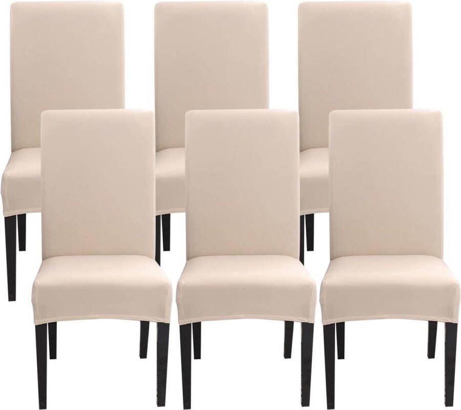 Merkloos Stoelhoezen set van 6 stretch stoelhoezen voor eetkamerstoelen schommelstoel stretch stoelhoezen afneembaar wasbaar universeel voor stoel eetkamer kantoor banket hotel (beige)