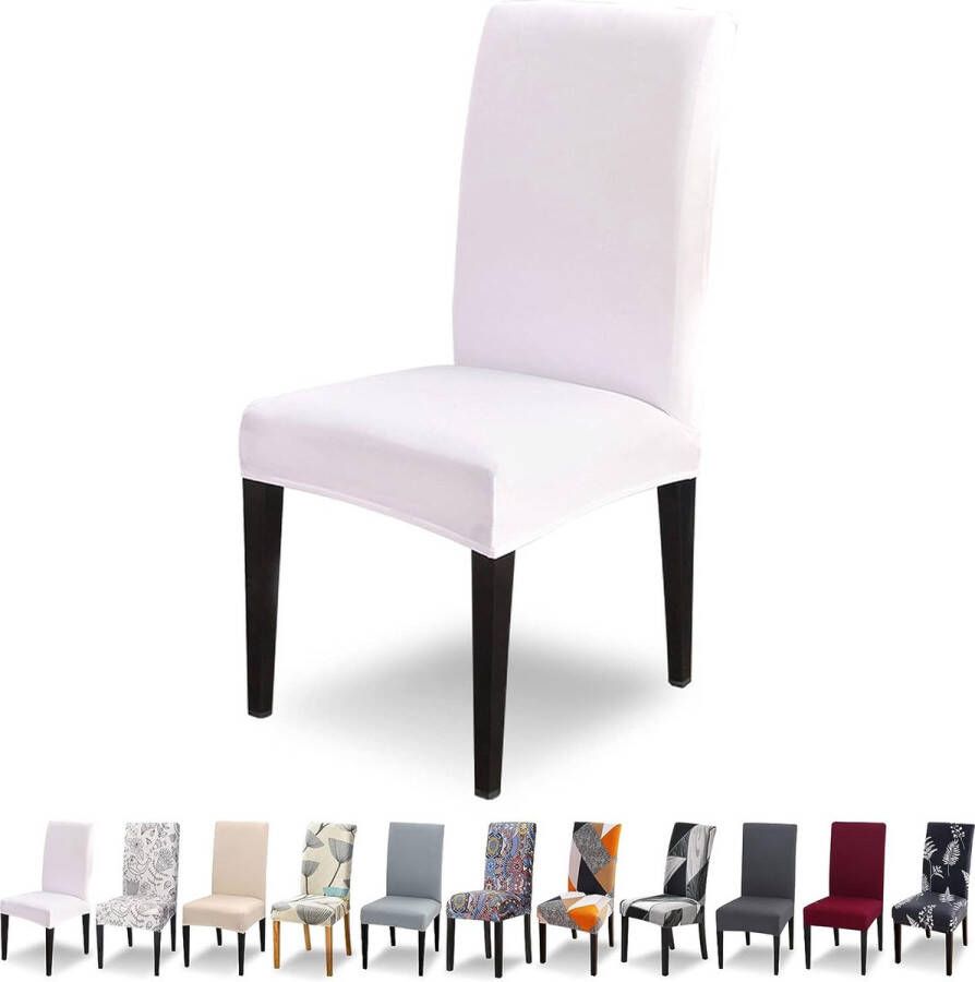 merkloos Stoelhoezen set van 6 stuks stretch moderne stoelhoezen voor eetkamerstoelen stoelhoezen voor schommelstoelen universeel wasbaar afneembare stoelhoes voor eetkamer hotel banket keuken wit