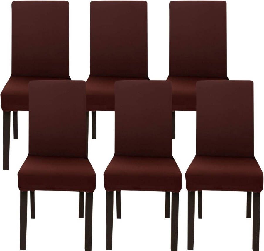 Merkloos Stoelhoezen set van 6 stuks stretch stoelhoezen voor eetkamerstoelen schommelstoel stretch stoelbeschermers afneembaar wasbaar universele stoelbekleding voor stoel eetkamer kantoor banket hotel (koffie)