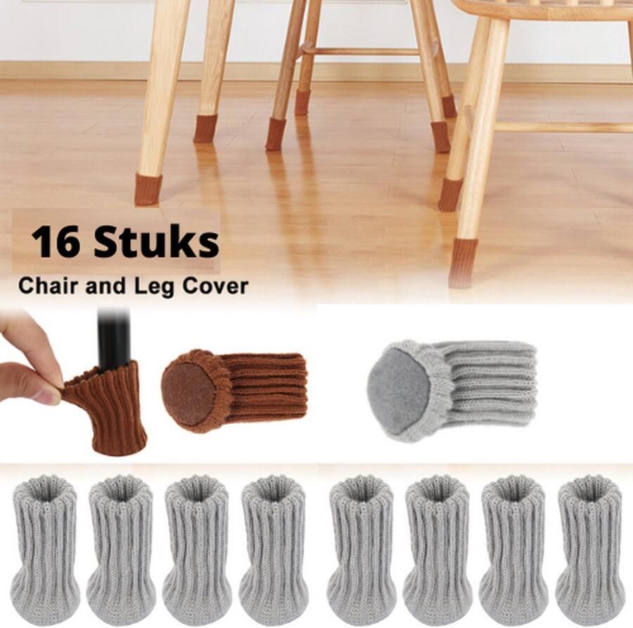 Merkloos Stoelpoot beschermers Stoelpoot sokken Vloerbeschermer Stoelpootdoppen grijs- 16 stuks