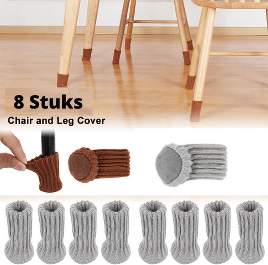 Merkloos Stoelpoot beschermers Stoelpoot sokken Vloerbeschermer Stoelpootdoppen Grijs 8 stuks