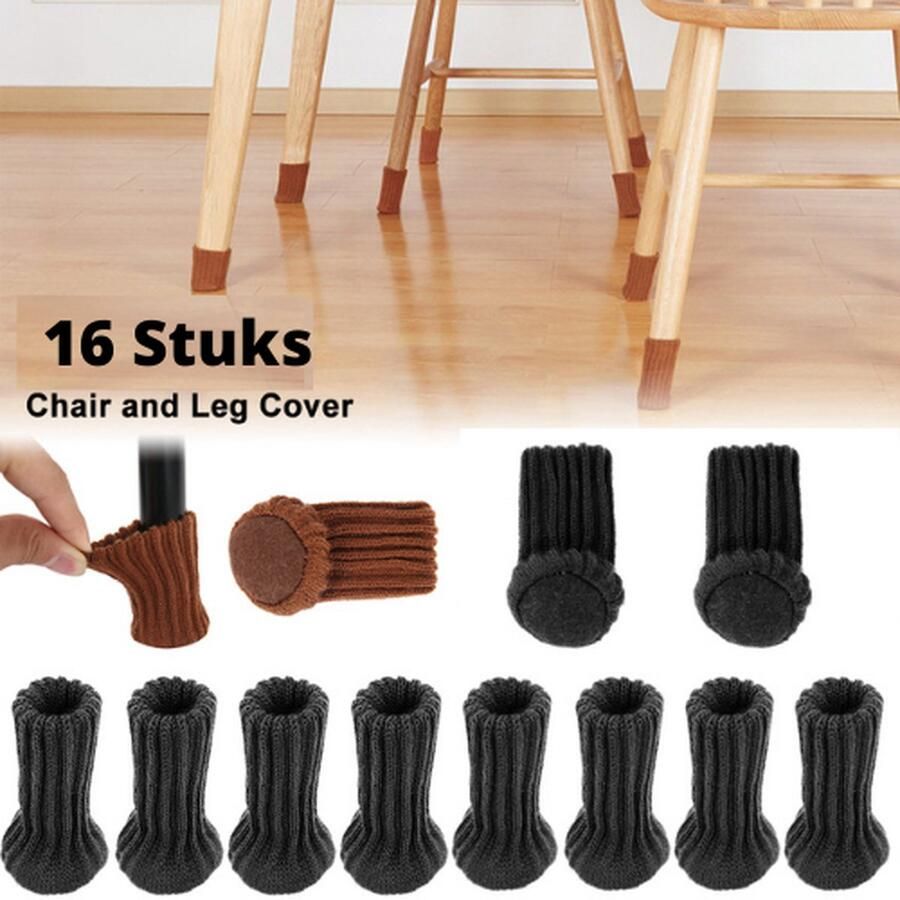 Merkloos Stoelpoot beschermers Stoelpoot sokken Vloerbeschermer Stoelpootdoppen Zwart 16 stuks